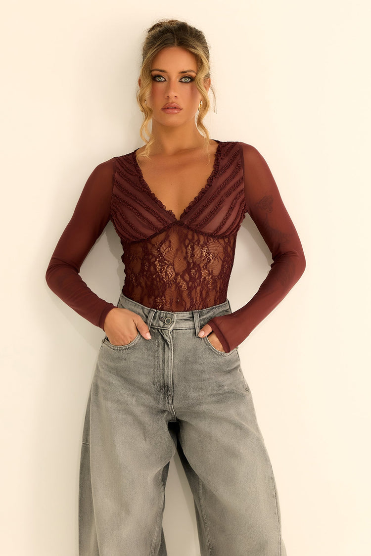 Riviera Lace Top - Chocolate