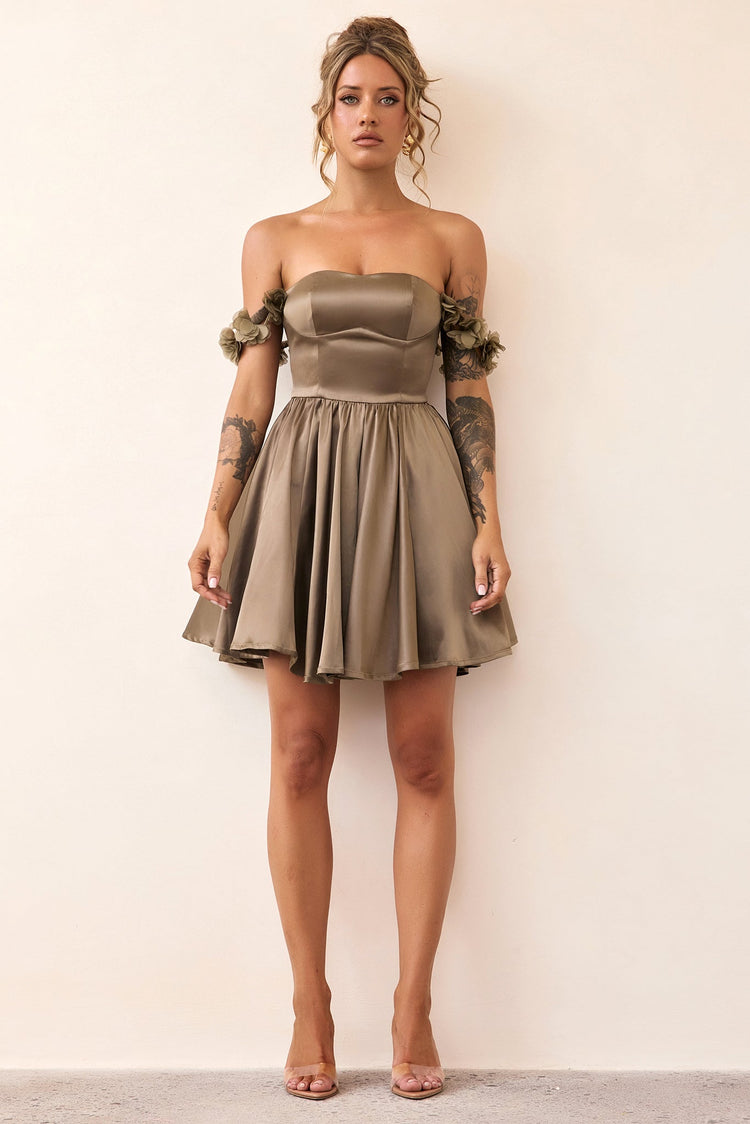 Soft Confession Satin Mini Dress - Olive Khaki-DRESSES