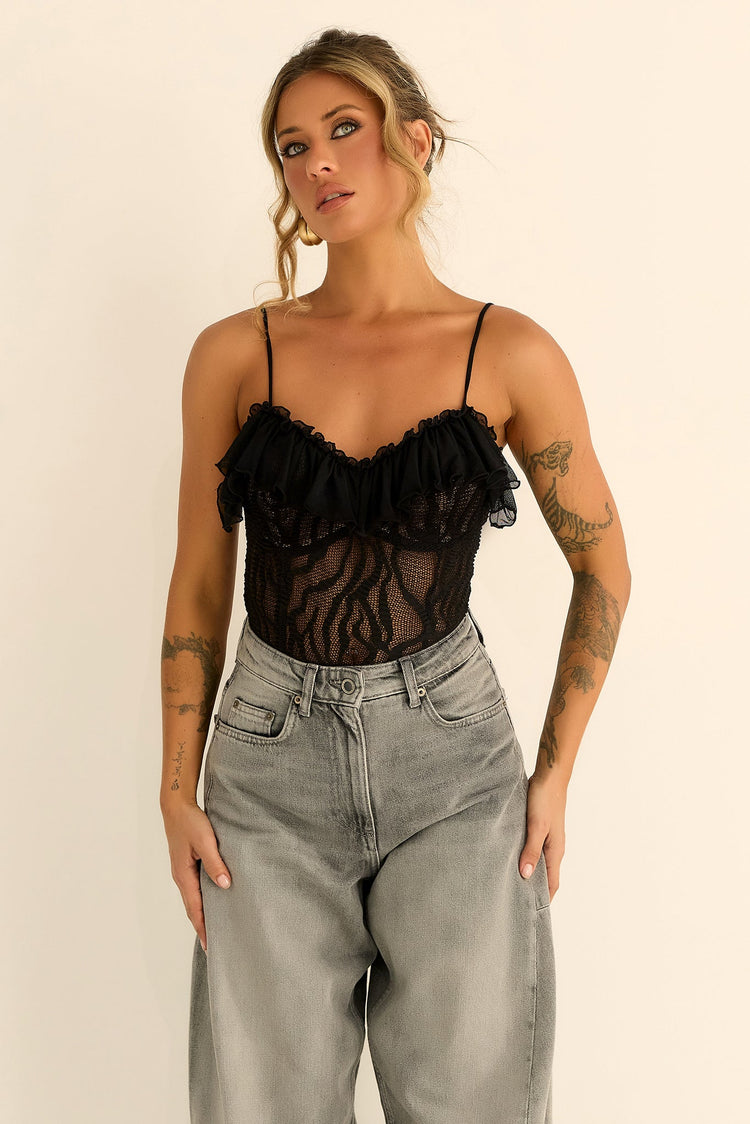 Soft Whispers Lace Bodysuit - Black