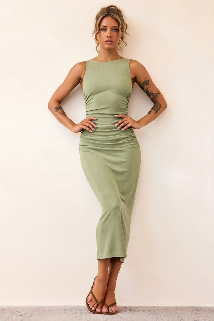 Vintage Classic Midi Dress - Olive-DRESSES