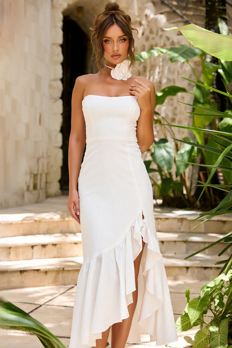 Moonflower Reverie Stretchy Cotton Midi Dress - White