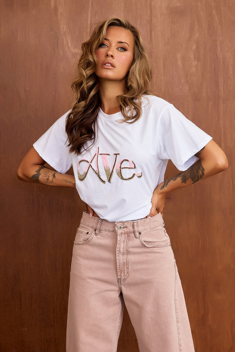 Aura Logo Tee - White-TOPS