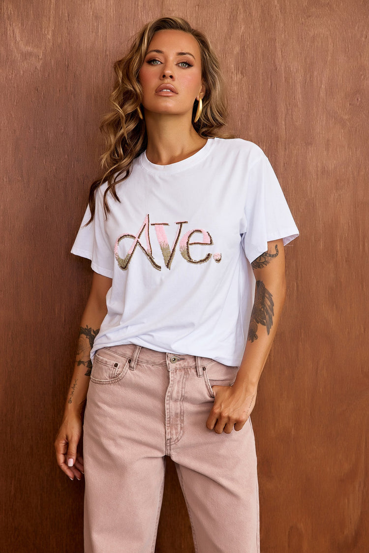 Aura Logo Tee - White-TOPS