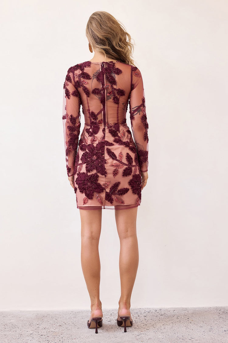 Secret Of Us Lace Mini Dress - Wine-DRESSES