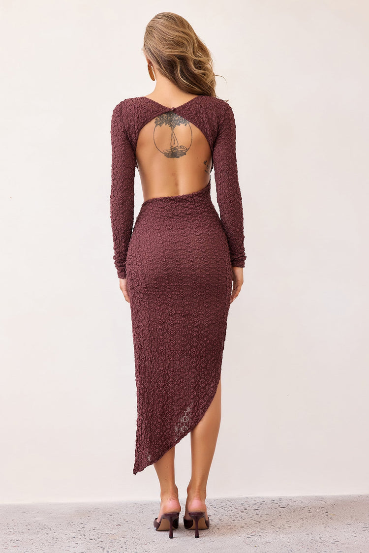 Nocturne Allure Textured Lace Midi Dress - Cocoa