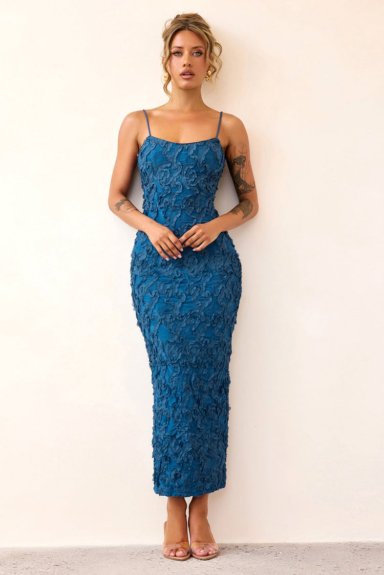 Petal Trace Midi Dress - Midnight Blue-DRESSES