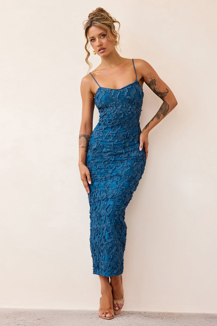 Petal Trace Midi Dress - Midnight Blue-DRESSES