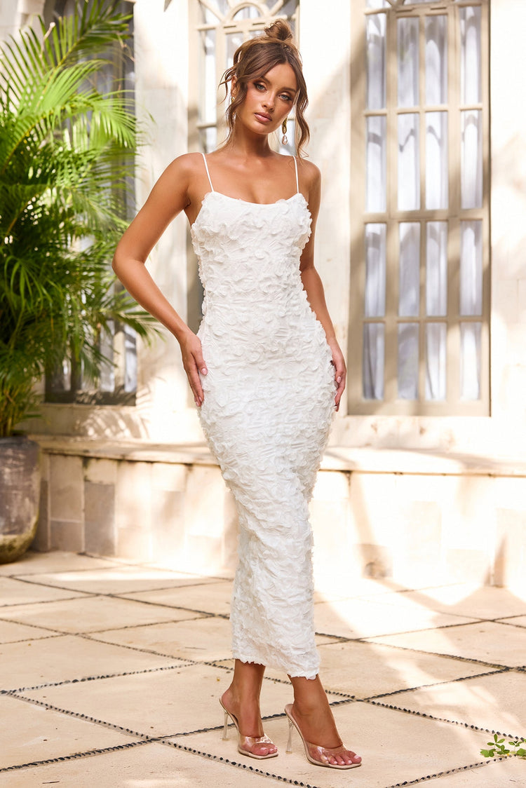 Petal Trace Midi Dress - White-DRESSES