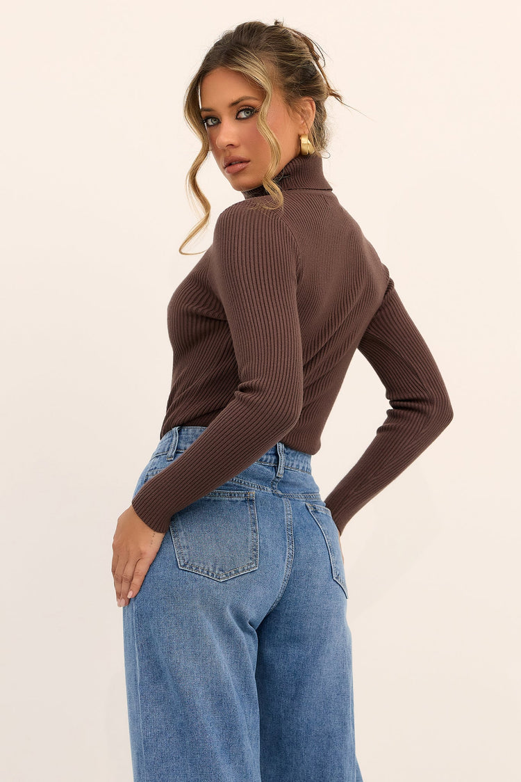 After Hours Turtleneck Knit Top - Chocolate