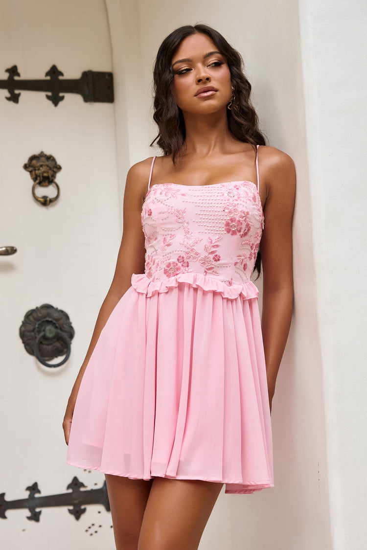 Daylights Whisper Beaded Mini Dress - Pink-DRESSES