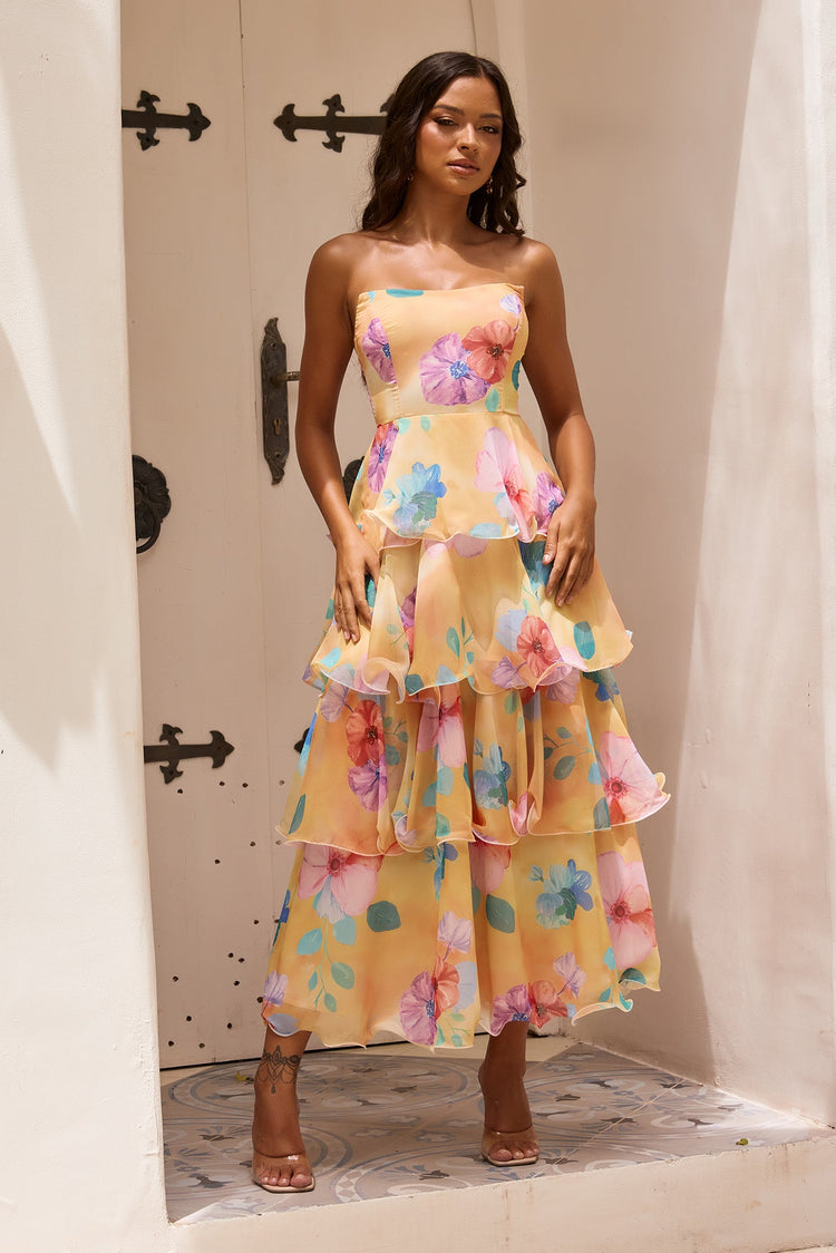 Free Daydream Chiffon Maxi Dress - Yellow Multi-DRESSES