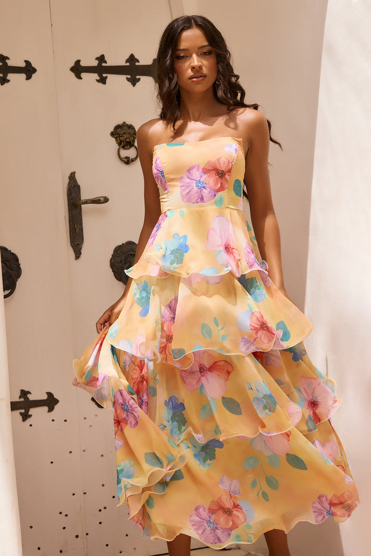 Free Daydream Chiffon Maxi Dress - Yellow Multi-DRESSES