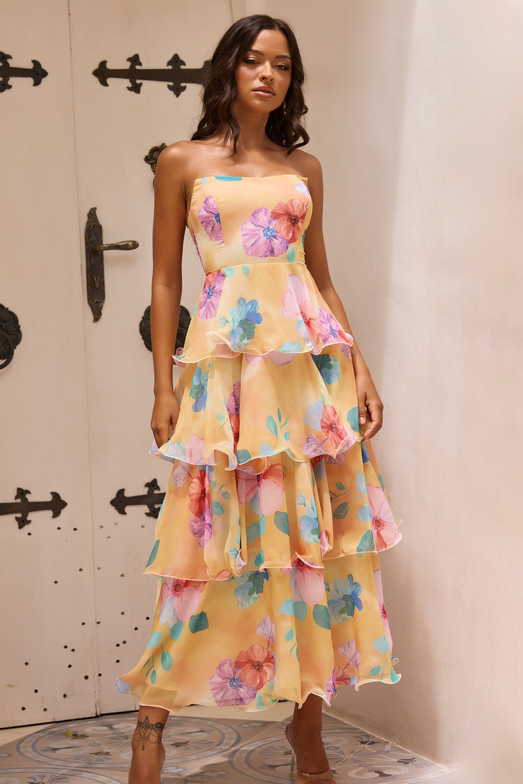 Free Daydream Chiffon Maxi Dress - Yellow Multi-DRESSES