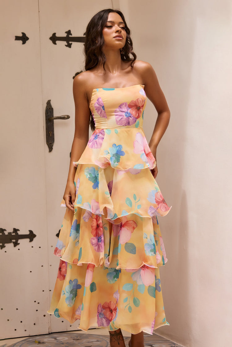 Free Daydream Chiffon Maxi Dress - Yellow Multi-DRESSES