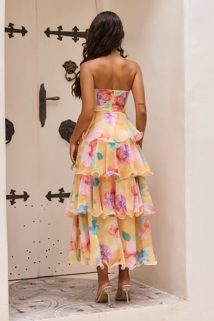 Free Daydream Chiffon Maxi Dress - Yellow Multi-DRESSES