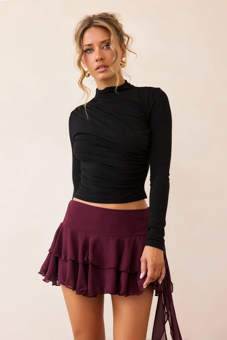Dynamic Petal Chiffon Skort - Wine-BOTTOMS