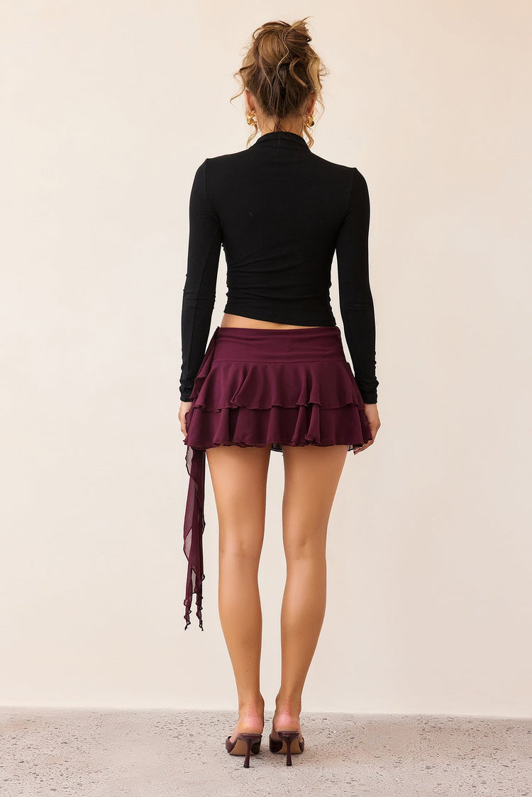 Dynamic Petal Chiffon Skort - Wine-BOTTOMS