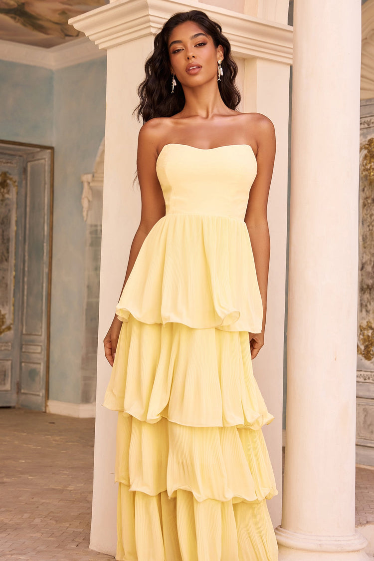 Dancing Petals Chiffon Maxi Dress - Butter Yellow