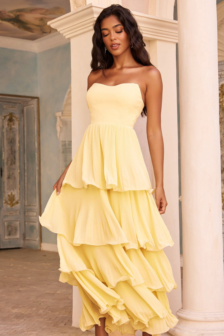Dancing Petals Chiffon Maxi Dress - Butter Yellow