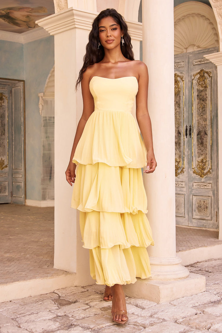Dancing Petals Chiffon Maxi Dress - Butter Yellow