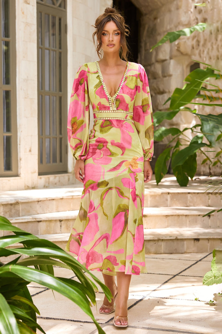 Garden of Devotion Chiffon Midi Dress