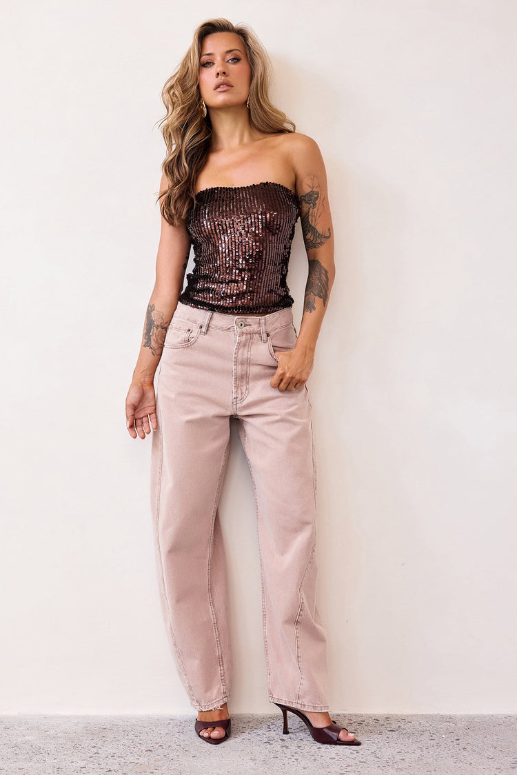 Midnight Pulse Sequin Top - Chocolate-TOPS