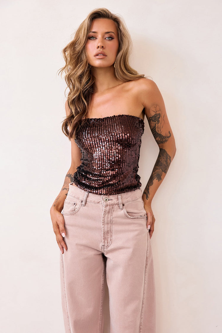 Midnight Pulse Sequin Top - Chocolate-TOPS