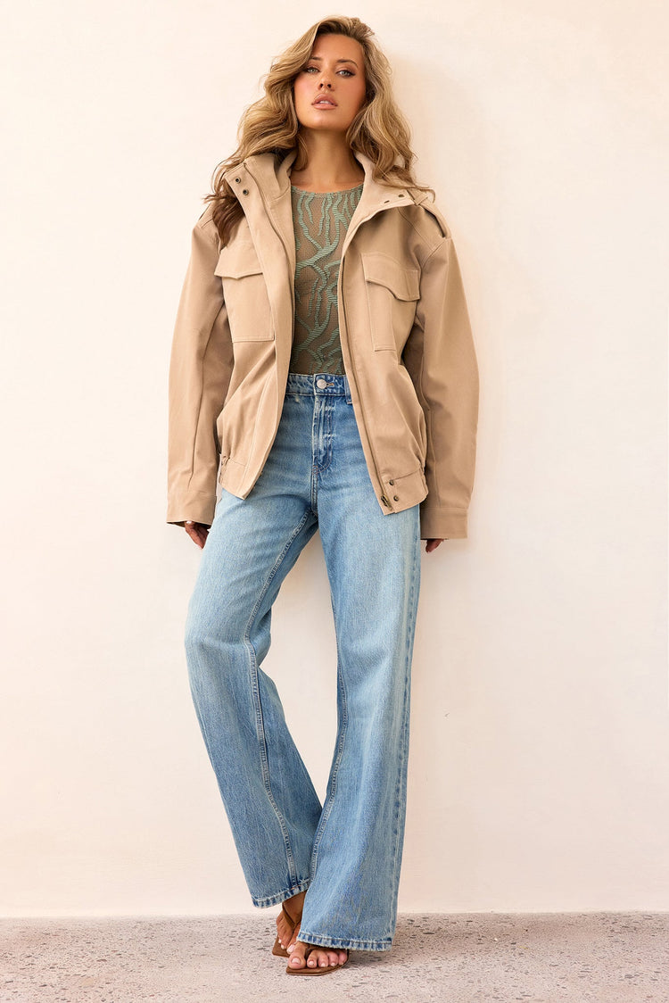 Urban Poise Vegan Leather Jacket - Beige-OUTERWEARS
