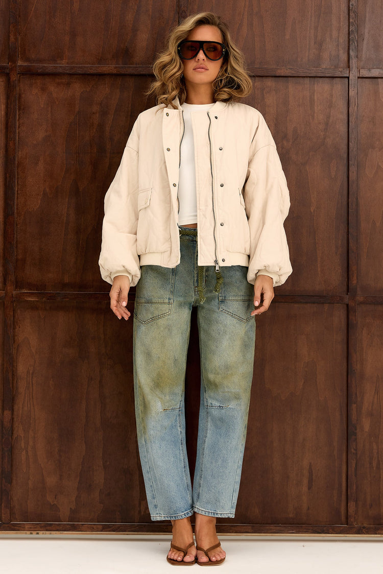 Aspen Drift Woven Bomber Jacket - Oat