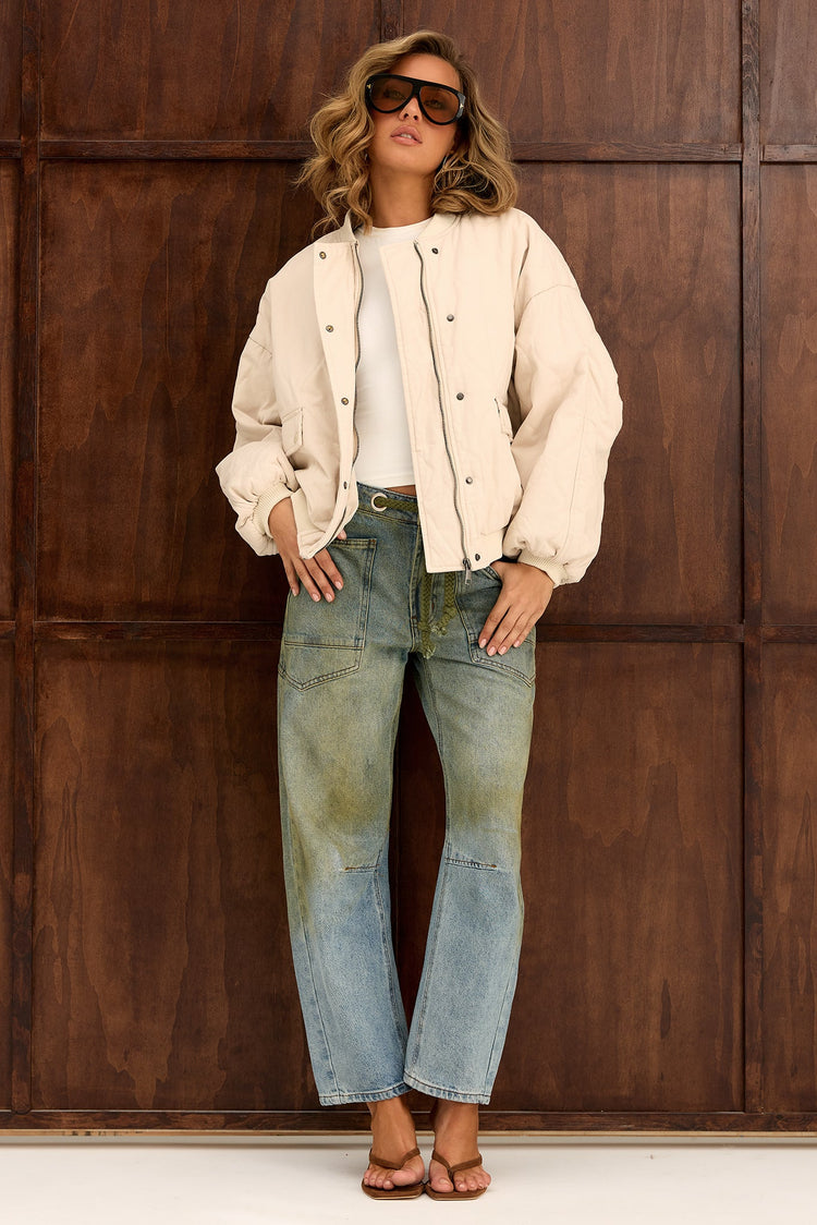 Aspen Drift Woven Bomber Jacket - Oat