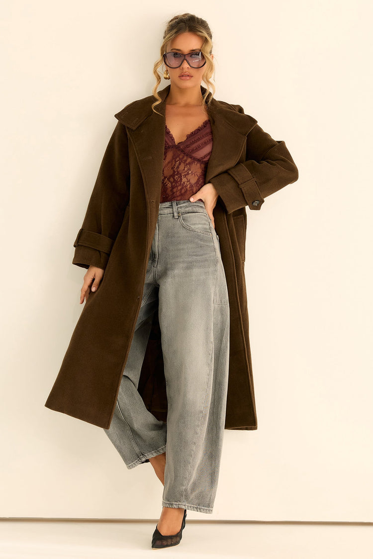 Woodland Affair Woven Coat - Chocolate