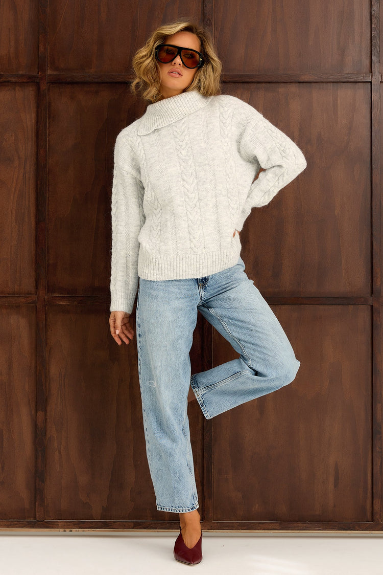 Silent Poise Knit Sweater - Light Grey