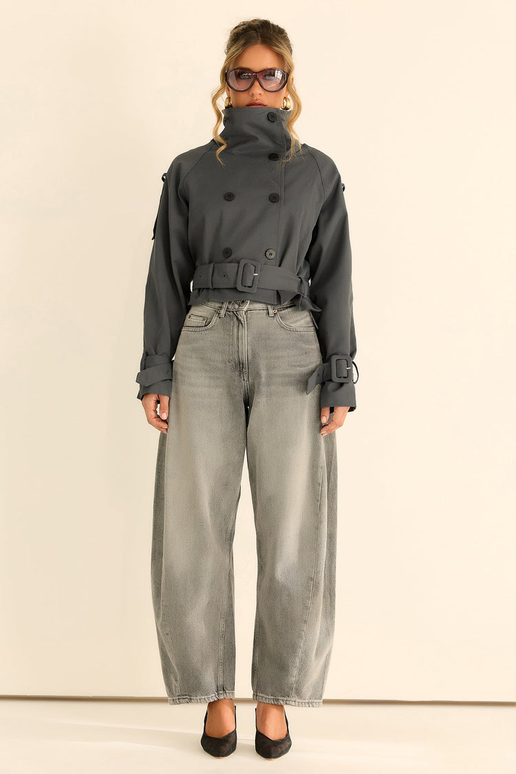The City Eclipse Woven Cropped Trench - Grey