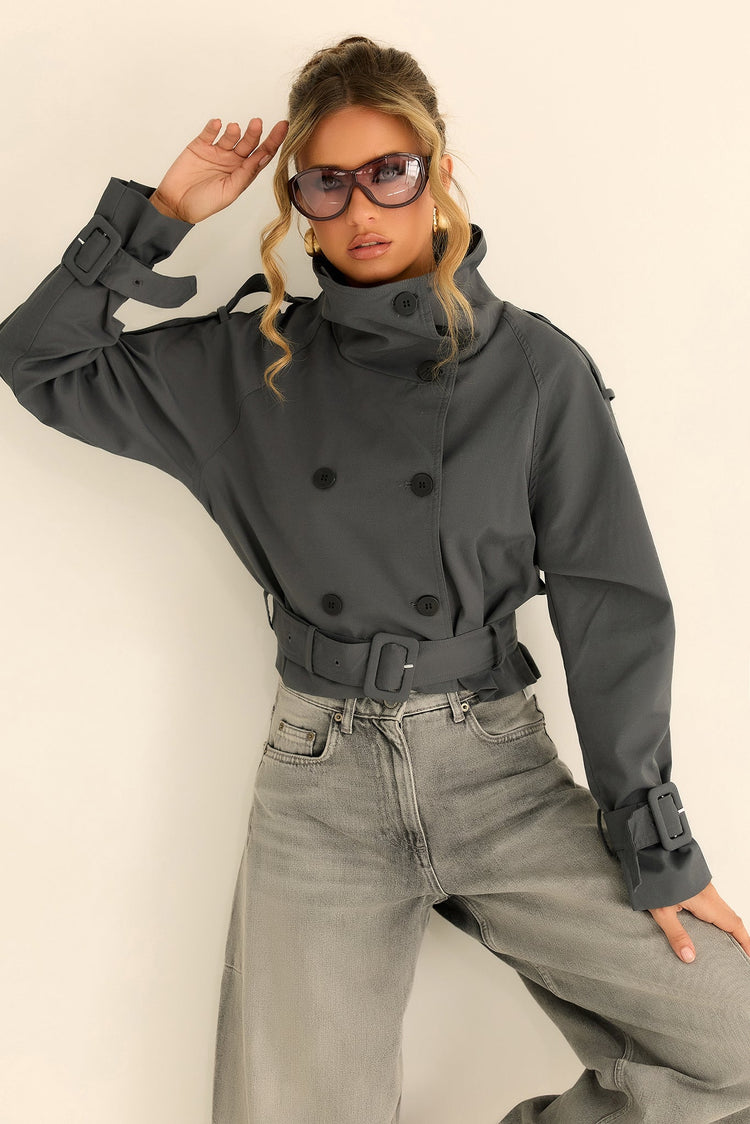 The City Eclipse Woven Cropped Trench - Grey