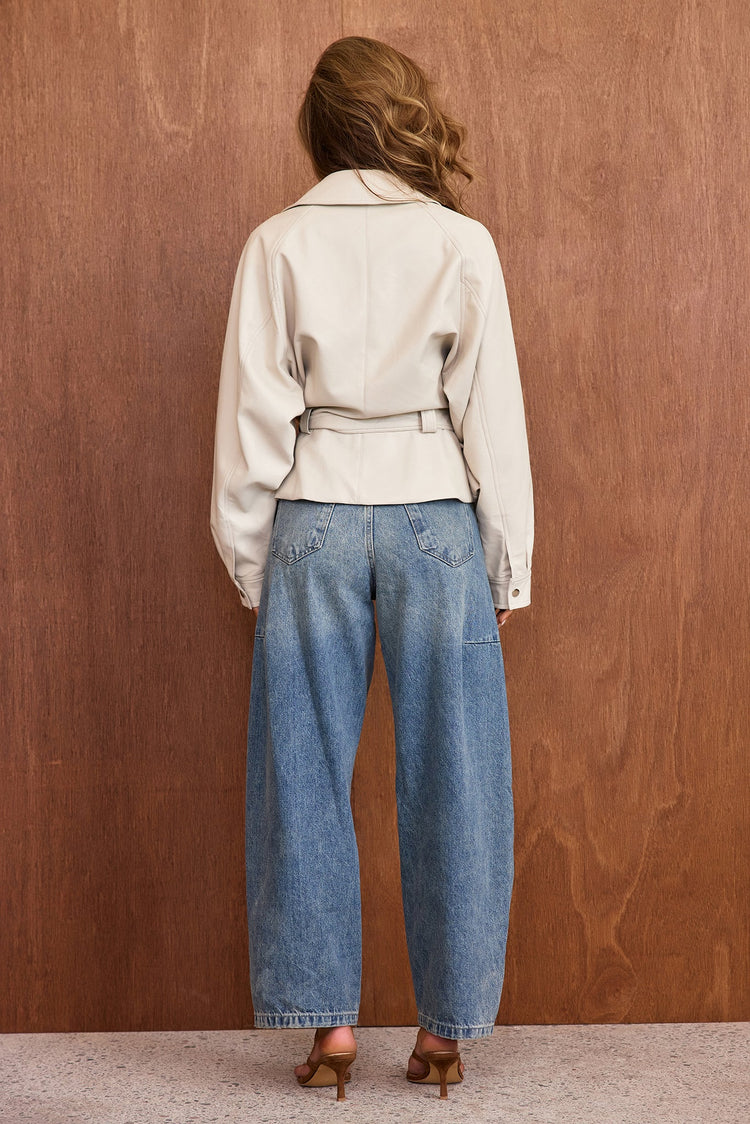 Sculpted Ease Vegan Leather Jacket - Beige-OUTERWEARS