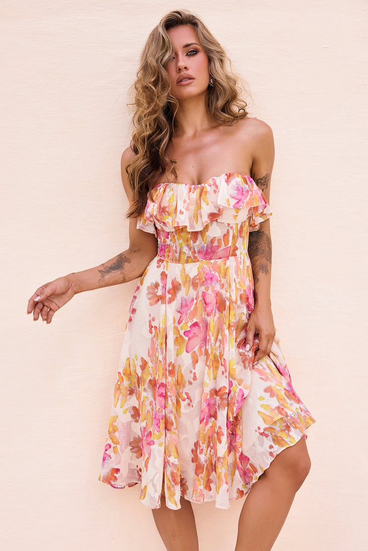 See Me Around Chiffon Midi Dress - Beige