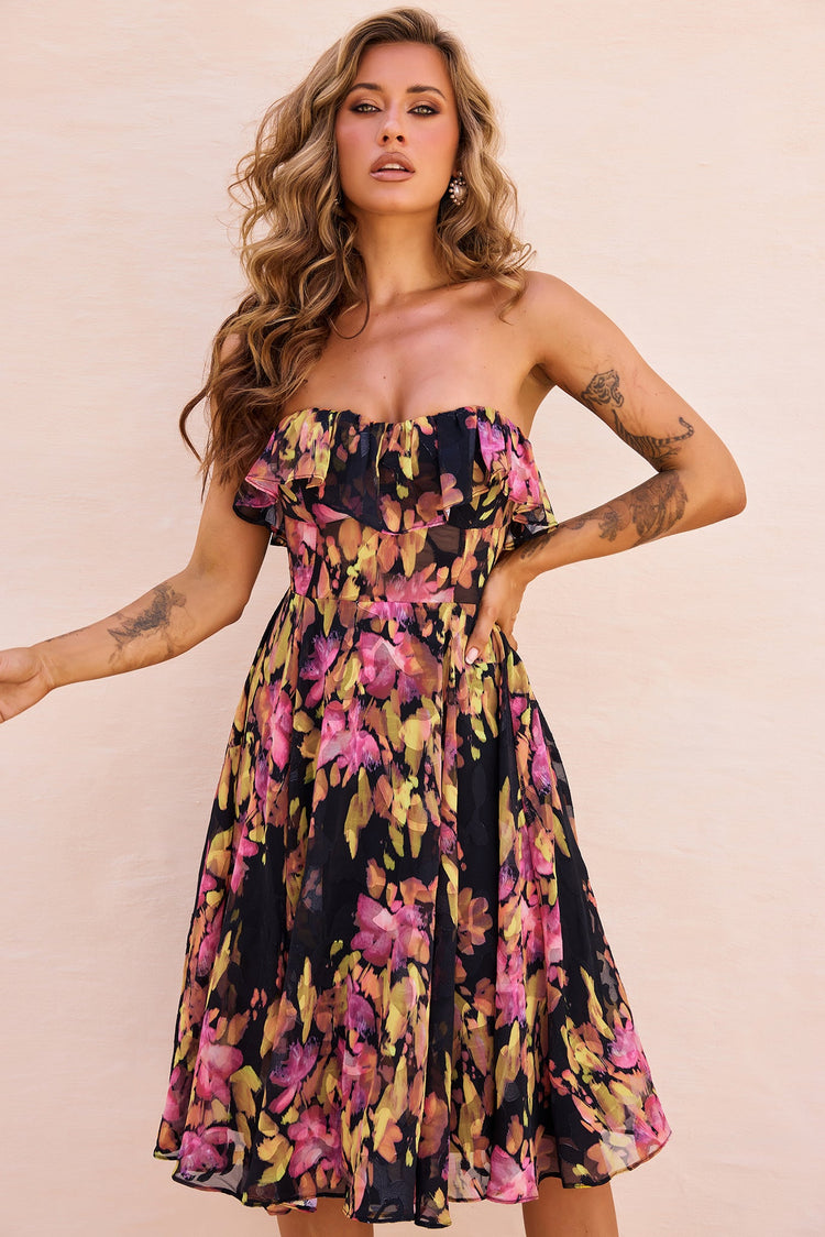 See Me Around Chiffon Midi Dress - Black