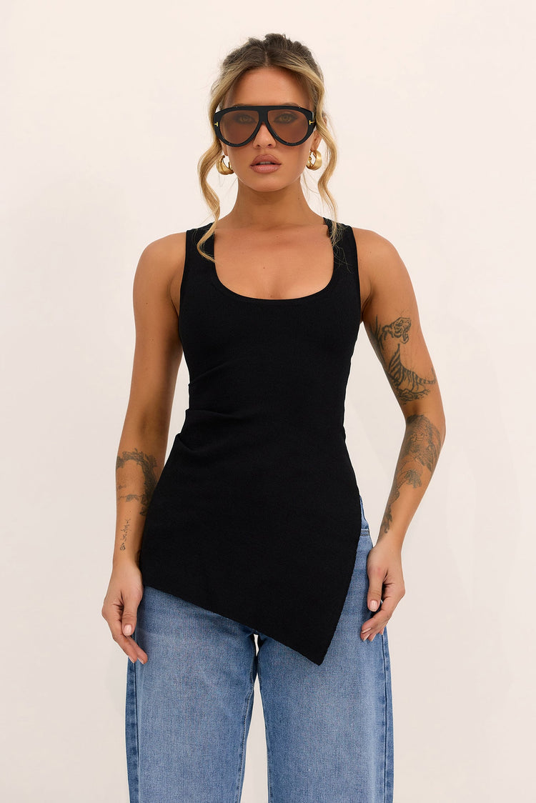 Modern Tide Knit Tank Top - Black