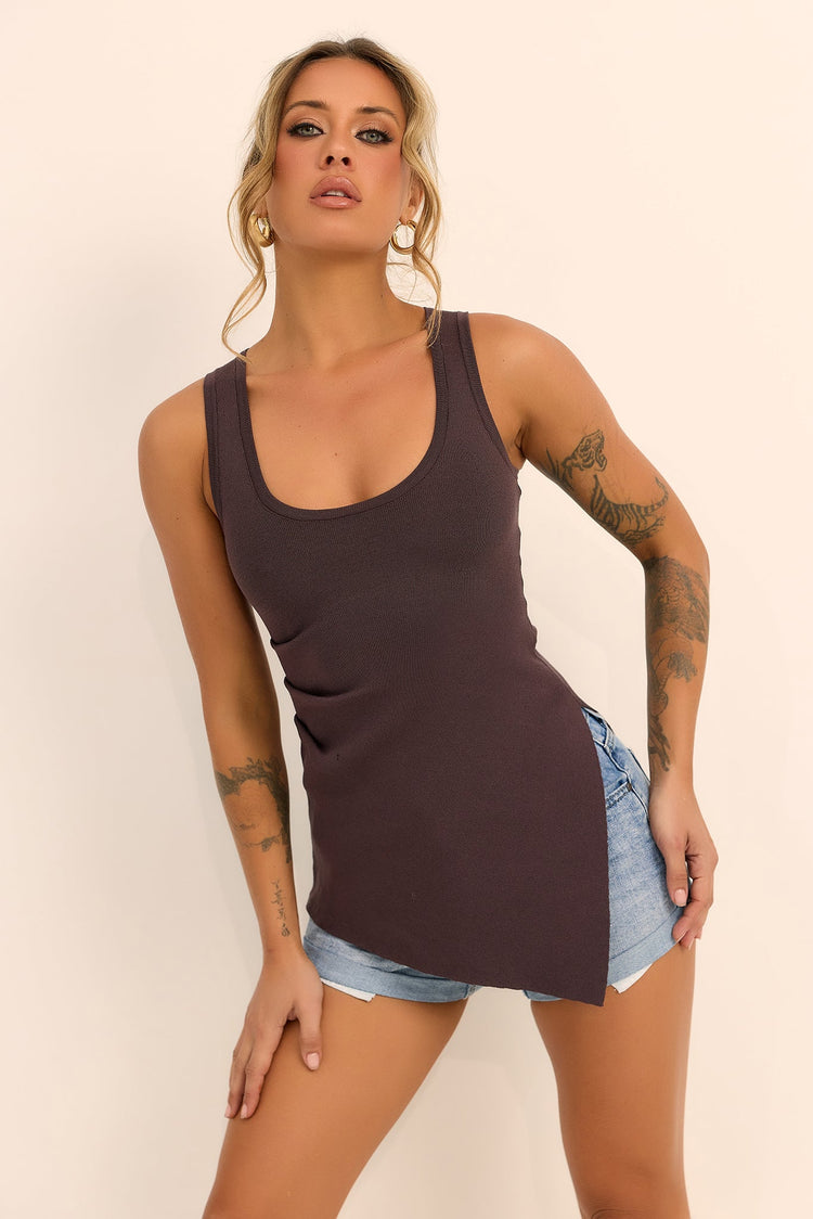 Modern Tide Knit Tank Top - Chocolate
