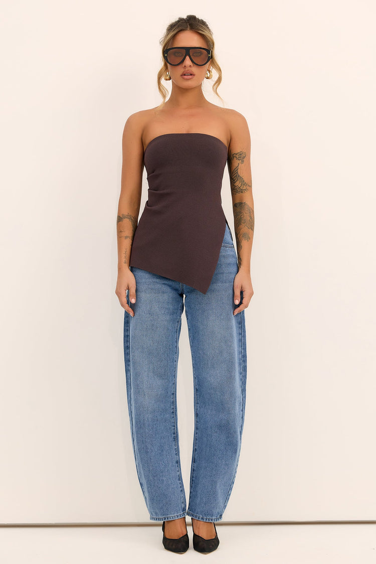 Elara Asymmetric Knit Top - Chocolate