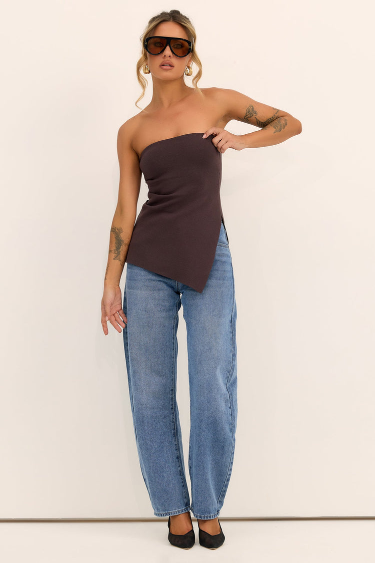 Elara Asymmetric Knit Top - Chocolate