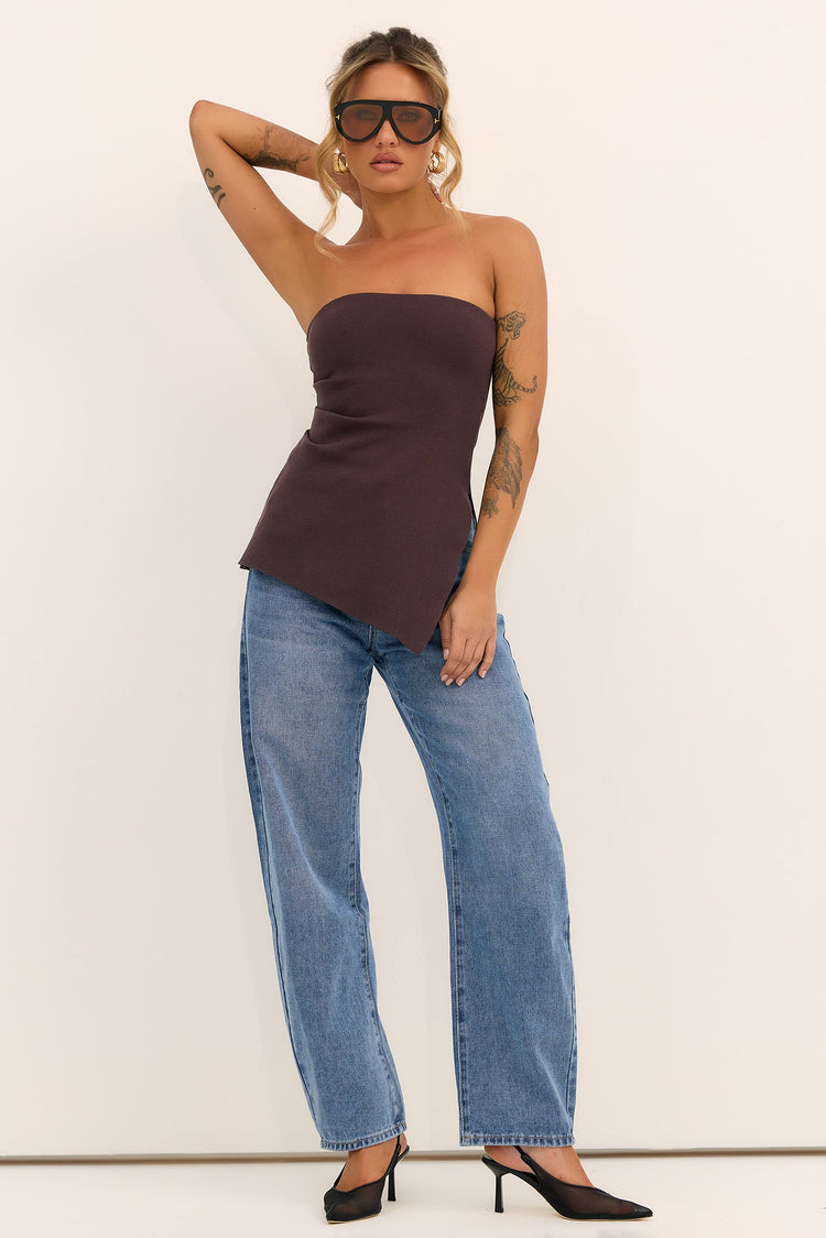 Elara Asymmetric Knit Top - Chocolate