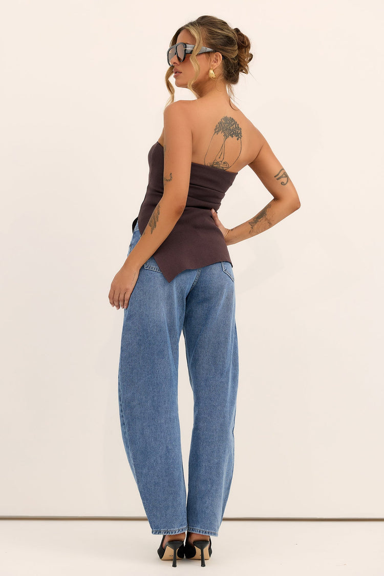 Elara Asymmetric Knit Top - Chocolate