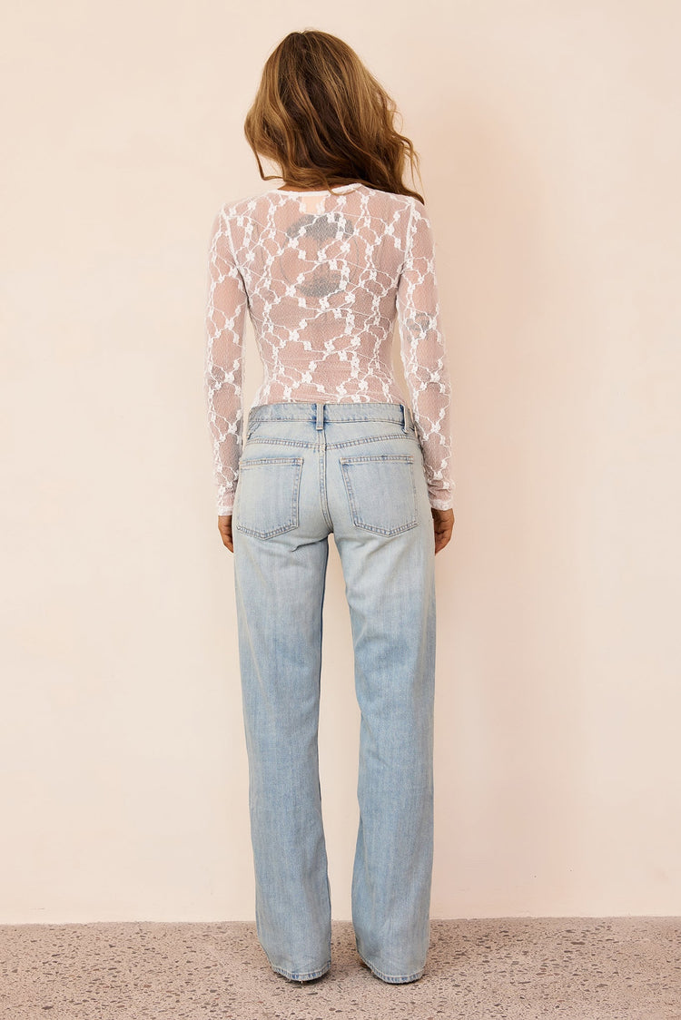 Soft Motion Sheer Lace Top - White