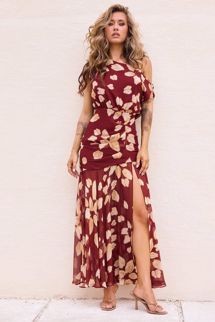 Rosalina Rain Chiffon Maxi Dress - Wine Multi