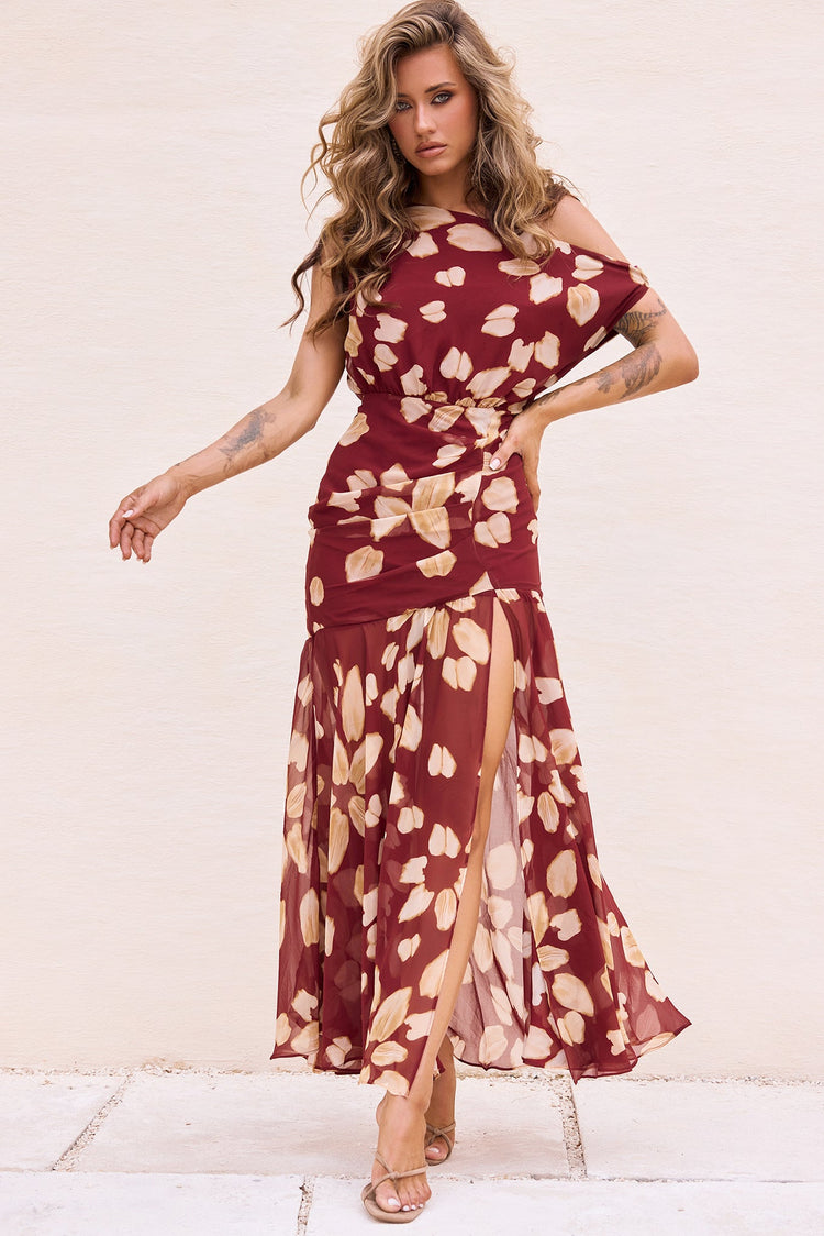 Rosalina Rain Chiffon Maxi Dress - Wine Multi