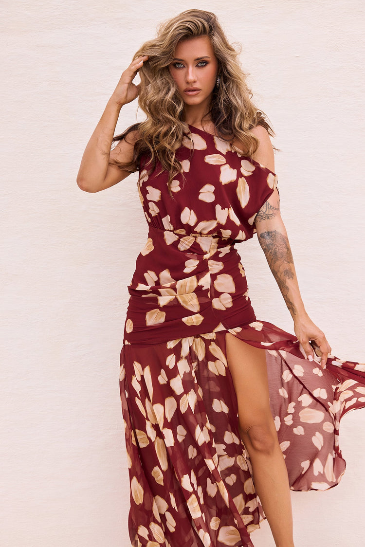 Rosalina Rain Chiffon Maxi Dress - Wine Multi
