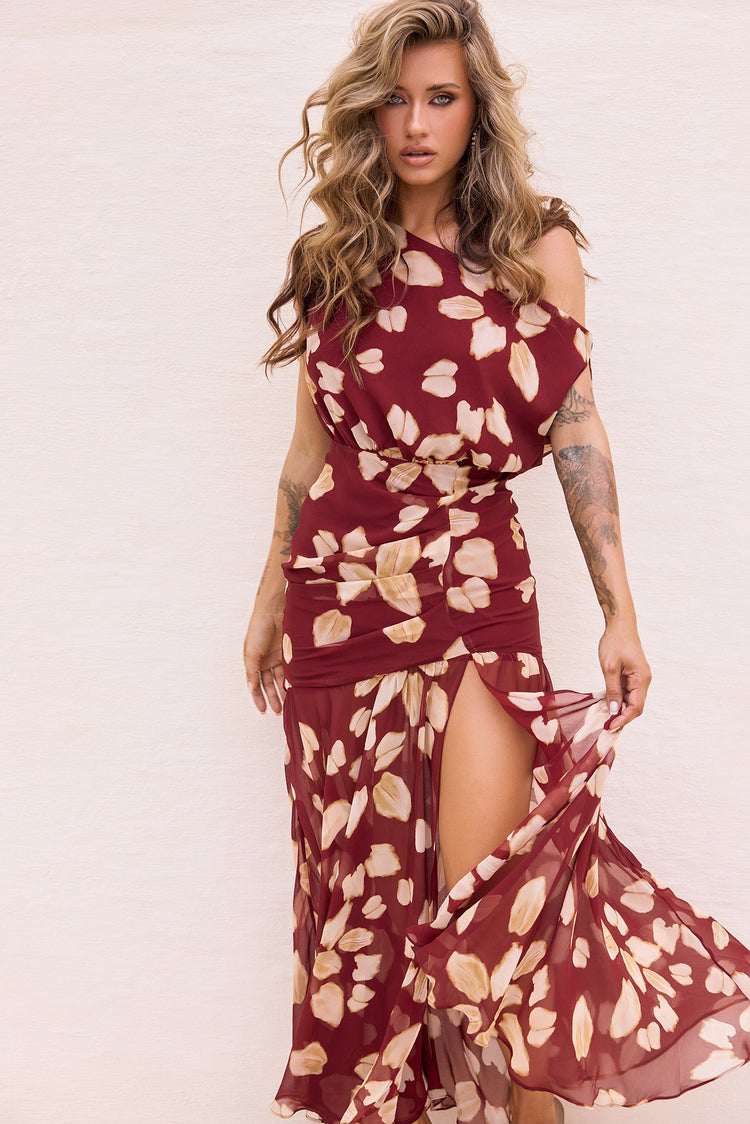 Rosalina Rain Chiffon Maxi Dress - Wine Multi