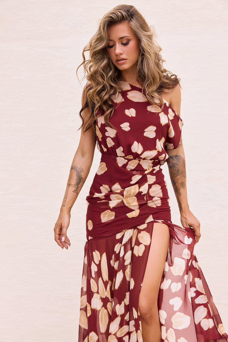 Rosalina Rain Chiffon Maxi Dress - Wine Multi