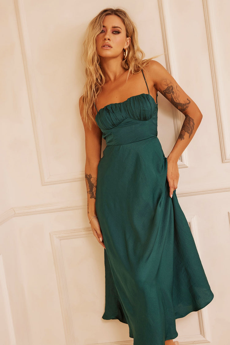 Affectionate Love Midi Dress - Forest Green for women
